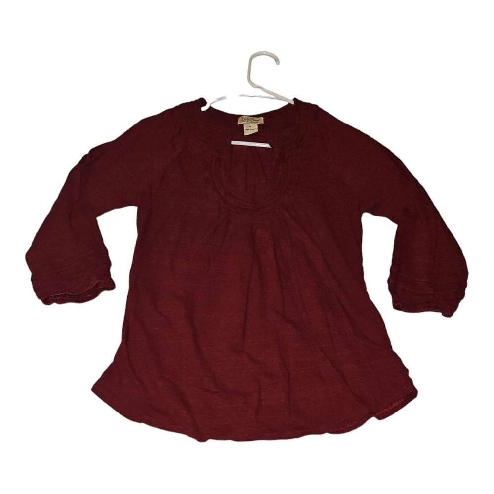 Lucky Brand Blouse Medium Juniors 3/4 sleeve Boat Neck Red Stretch Preppy Casual